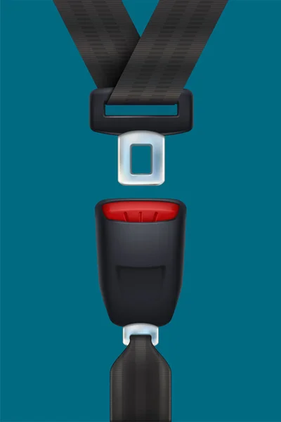Realistic black seat belt on blue — Stock Vector
