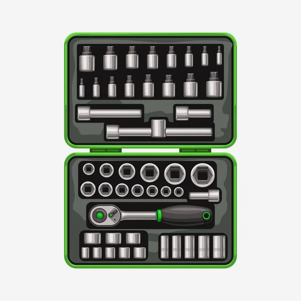 Steckschlüssel im Werkzeugkasten — Stockvektor