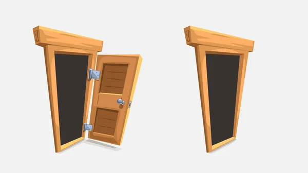 Cartoon-Holztüren auf weiß gesetzt — Stockvektor