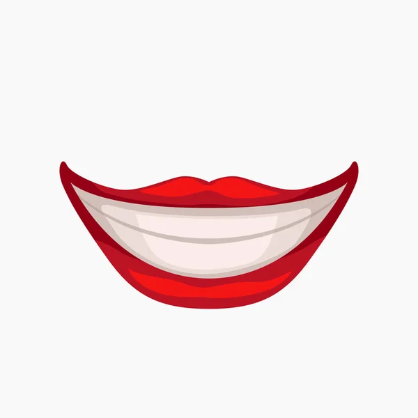 Dibujos animados sonrientes labios femeninos en blanco — Vector de stock