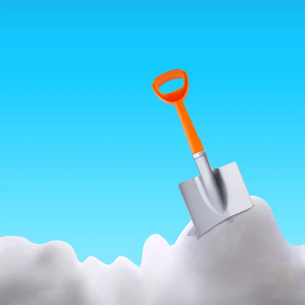 Orange plastic shovel in snow — 스톡 벡터