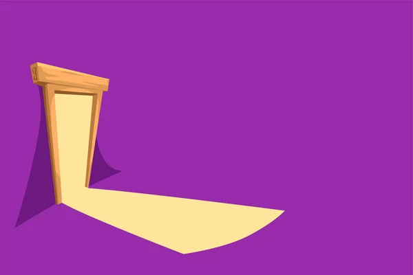 Porte de dessin animé ouverte sur fond violet — Image vectorielle