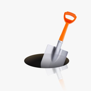 orange shovel in hole on white