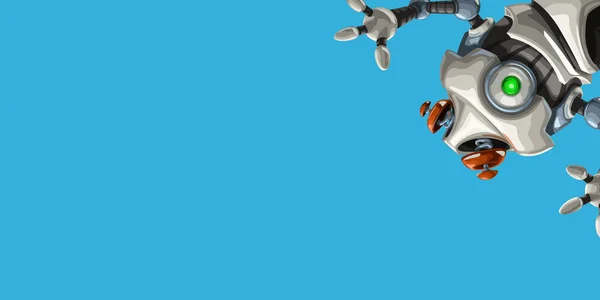 Robot mignon blanc sur bleu — Image vectorielle