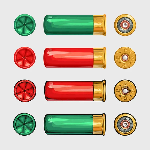 Shiny shotgun shells on white — Stock Vector