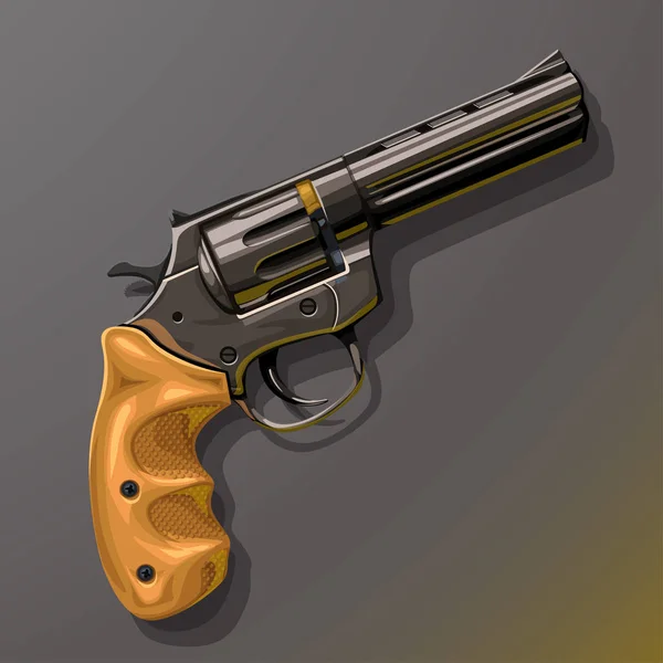 Zwarte revolver met houten handvat — Stockvector