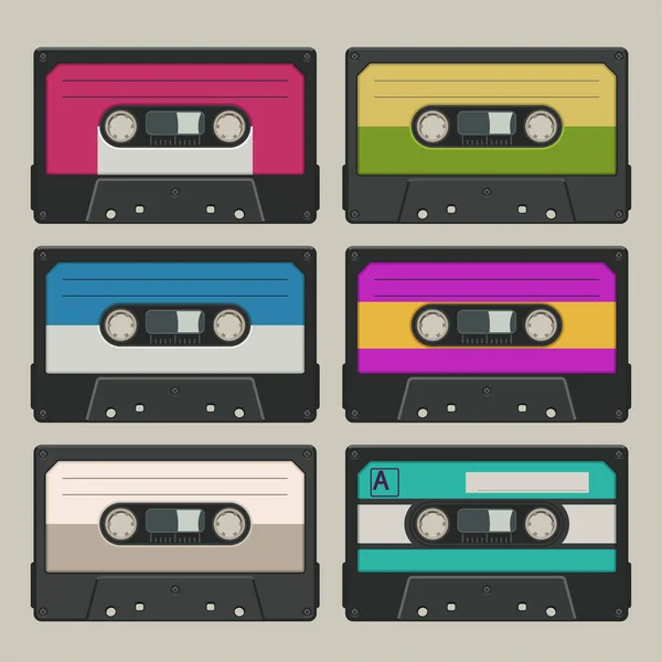 Audio tapes set on grey — Stock Vector