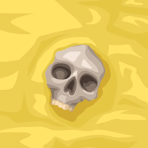 Crânio dos desenhos animados deitado na areia — Vetor de Stock
