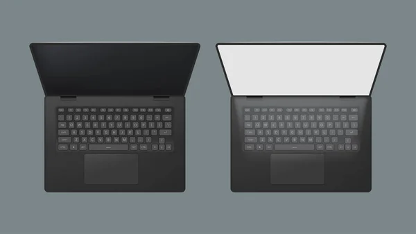 Реалістичний набір ноутбуків вид зверху — стоковий вектор