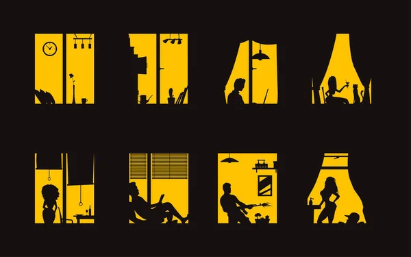 Silhouettes de fenêtre ensemble couleur jaune — Image vectorielle