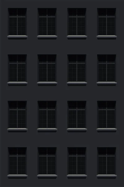 Okna fasádního domu v noci — Stockový vektor