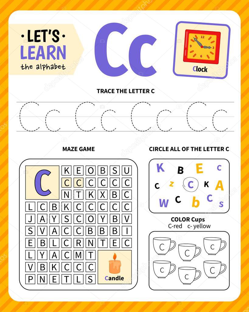 kids learning material worksheet for learning alphabet letter c premium vector in adobe illustrator ai ai format encapsulated postscript eps eps format