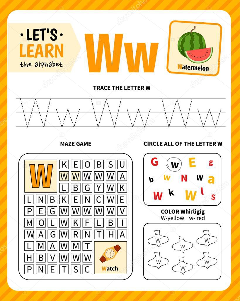 Kids Learning Material Worksheet For Learning Alphabet Letter W Premium Vector In Adobe Illustrator Ai Ai Format Encapsulated Postscript Eps Eps Format