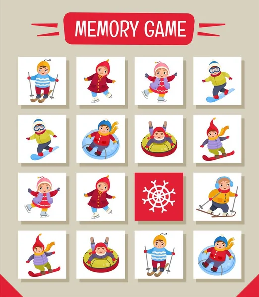 Memory game for preschool children, vector cards with cute child. Find two identical picture. Kids activity page for book.