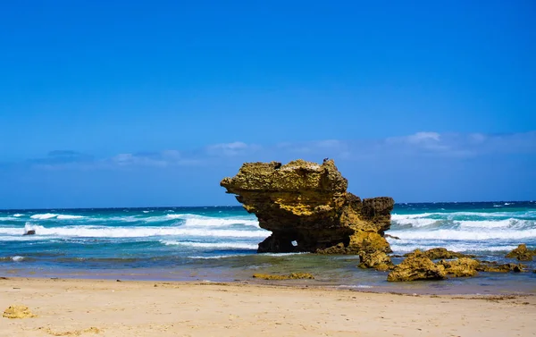Πέτρα στην παραλία με μπλε ουρανό στο παρασκήνιο — Φωτογραφία Αρχείου