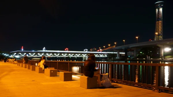 Sumida River Embankment Por Noche Buen Lugar Para Descansar Caminar —  Fotos de Stock