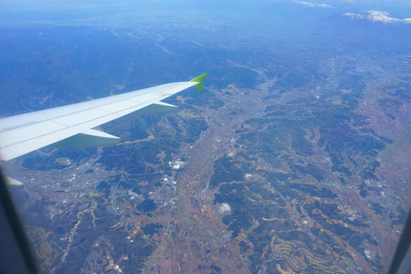 Flugzeug Ansicht Der Japanischen Landschaft Und Flügel — Stockfoto