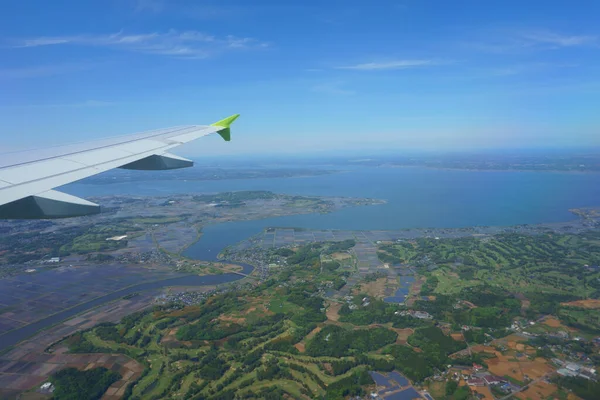 Approach Tokyo Narita Airport Air Travel View Airplane Window — Stock Photo, Image