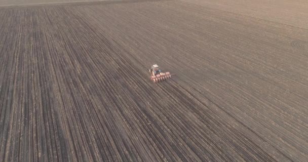 Un tracteur agricole effectue des travaux de semis de céréales. travail saisonnier. tir de drone de l'air 