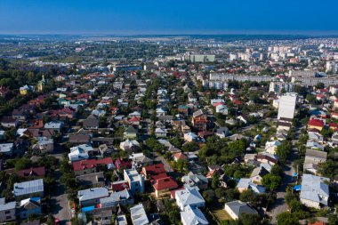 Ternopil 'in Ukrayna şehri. Havadan bakıldığında. Güzel manzara.