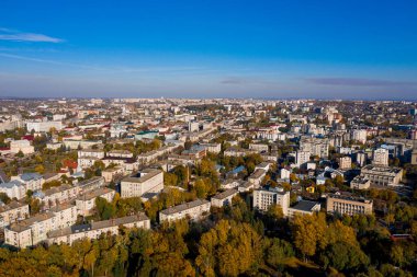 Ternopil 'in Ukrayna şehri. Havadan bakıldığında. Güzel manzara.