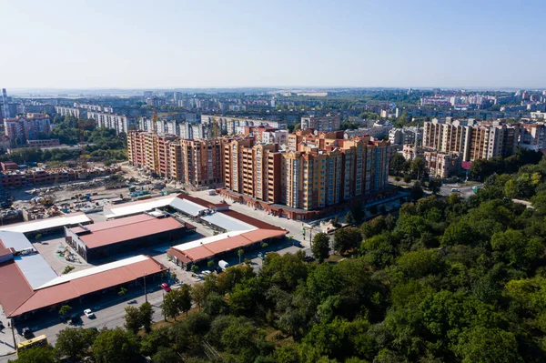 Ternopil 'in Ukrayna şehri. Havadan bakıldığında. Güzel manzara.