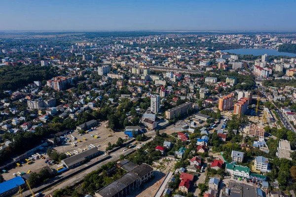 Ternopil 'in Ukrayna şehri. Havadan bakıldığında. Güzel manzara.