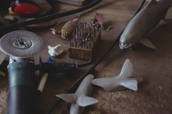 Metal Fish Hand Tool Worktop Workshop — 스톡 사진