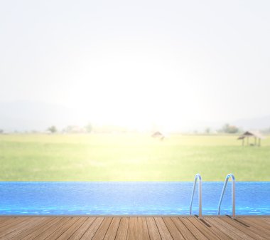 Yüzme Havuzu ve Teras, doğa arka plan bulanıklık