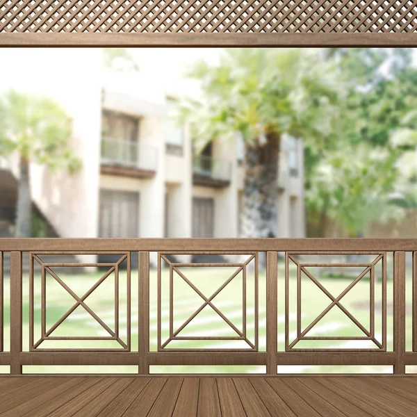 Balkon und Terrasse mit verschwommenem Außenhintergrund — Stockfoto
