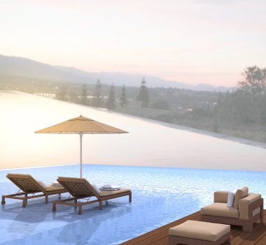 Yüzme Havuzu ve Teras, doğa arka plan bulanıklık