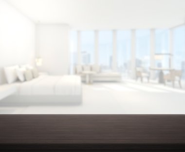 Masa üstü ve bulanıklık arka planda yatak odası