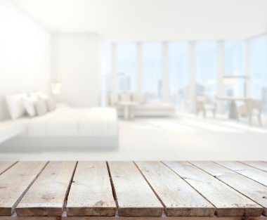 Masa üstü ve bulanıklık arka planda yatak odası