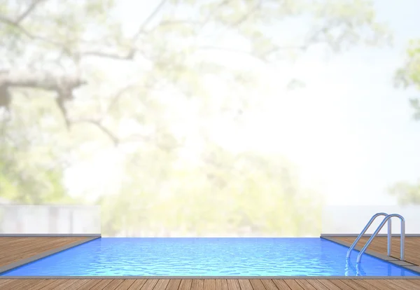 Плавательный бассейн и терраса на размытом природном фоне — стоковое фото