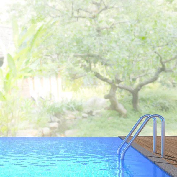 Zwembad en terras van aard achtergrond wazig — Stockfoto