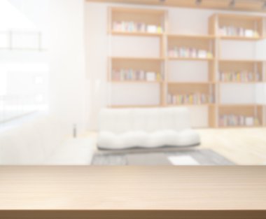 Masa üstü ve arka planın bulanık oturma odası