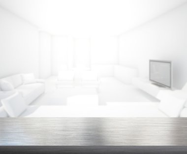 Masa üstü ve arka planın bulanık oturma odası