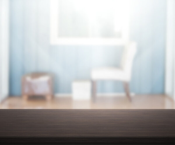 Table Top And Blur Living Room of Background