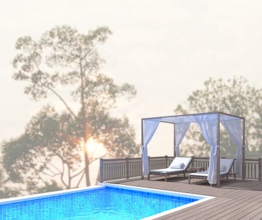 Yüzme Havuzu ve Teras, doğa arka plan bulanıklık