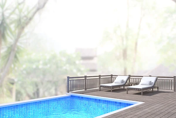 Swimmingpool und Terrasse mit verschwommenem Außenhintergrund — Stockfoto