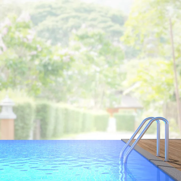 Swimming Pool And Terrace Of Blur Nature Background