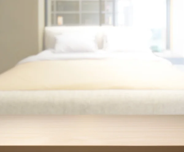 Tafelblad en Blur achtergrond In slaapkamer — Stockfoto