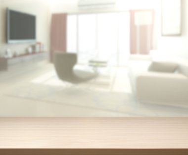 Masa üstü ve arka planın bulanık oturma odası