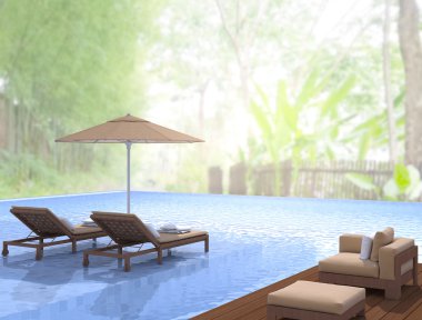 Yüzme Havuzu ve Teras, doğa arka plan bulanıklık