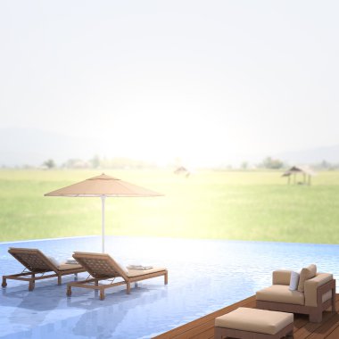 Yüzme Havuzu ve Teras, doğa arka plan bulanıklık