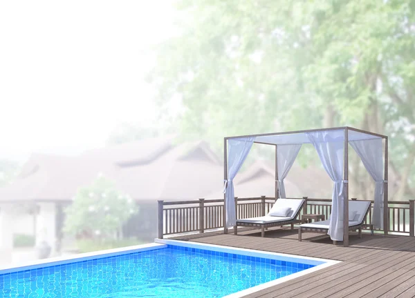 Piscine et terrasse de flou arrière-plan extérieur — Photo