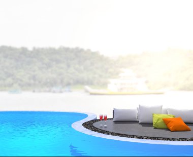 Yüzme Havuzu ve Teras, doğa arka plan bulanıklık