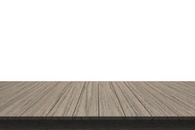 Ahşap masa üstü izole beyaz zemin üzerine