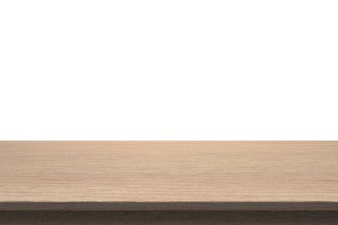 Ahşap masa üstü izole beyaz zemin üzerine