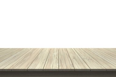 Ahşap masa üstü izole beyaz zemin üzerine